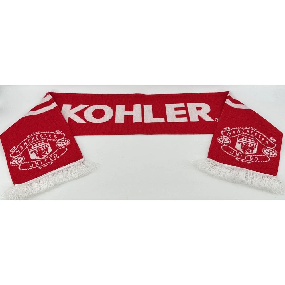Manchester United Scarf Red White Knit UK Made Official Kohler Sponsor Football